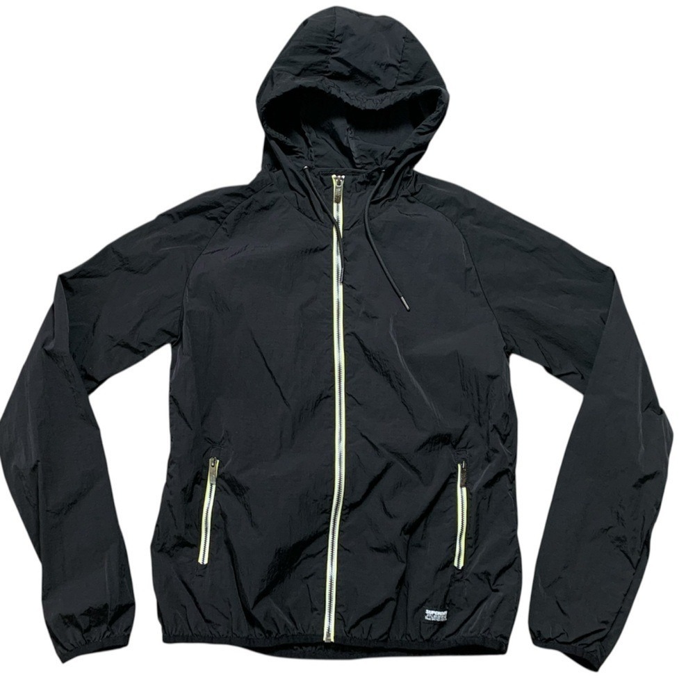 Superdry Black Hooded Windbreaker Jacket‎ W5010361A Womens Size 6 Activewear